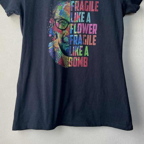 Ruth Bader Ginsburg Not Fragile Like A Flower Fragile Like A Bomb Black Shirt - Picture 4 of 7
